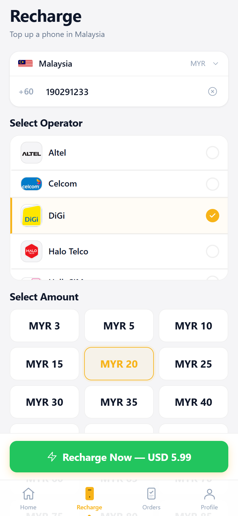 BuyCard Mobiles Aufladen